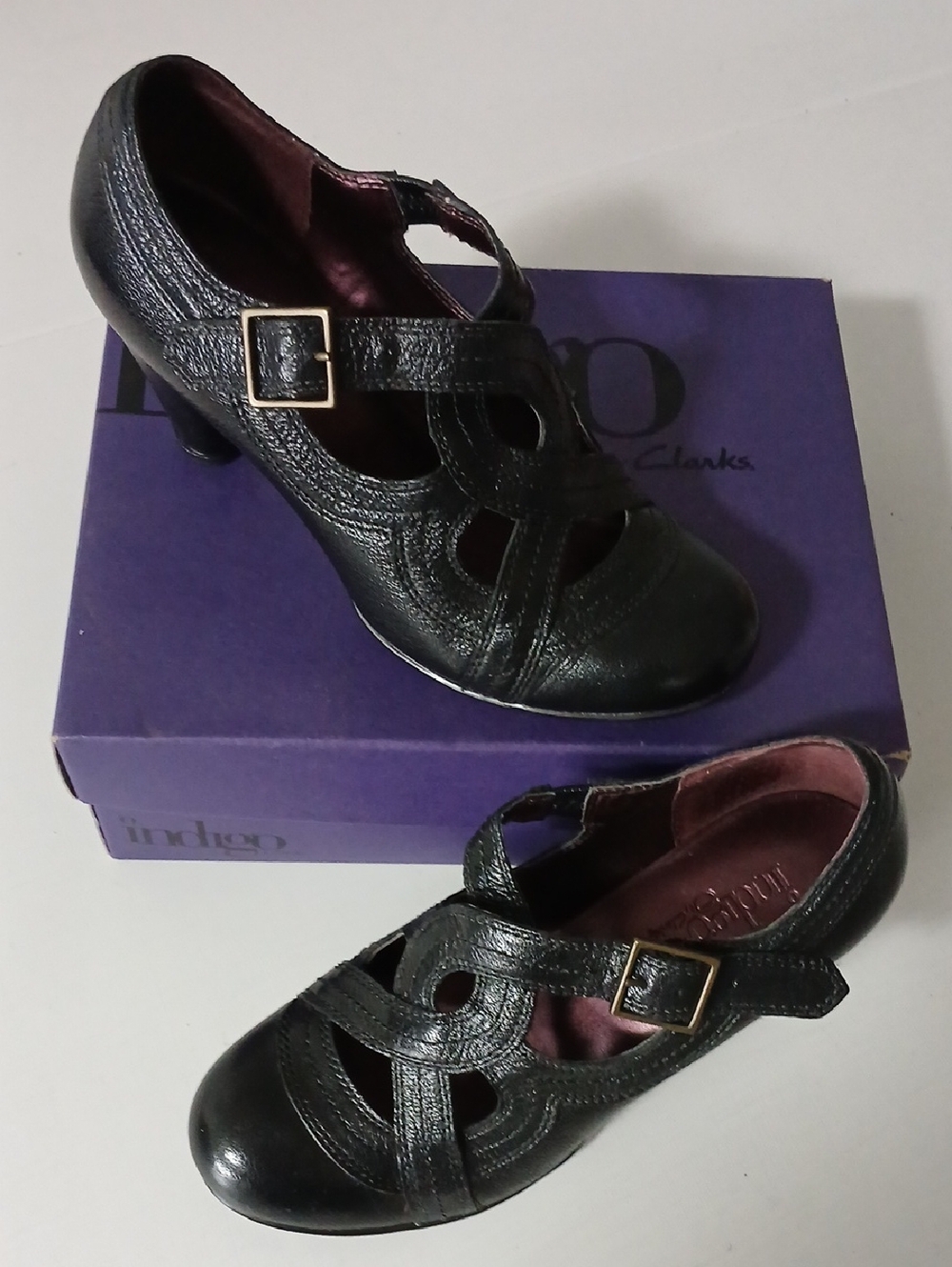 Clarks Black Cutout Mary Jane Heels